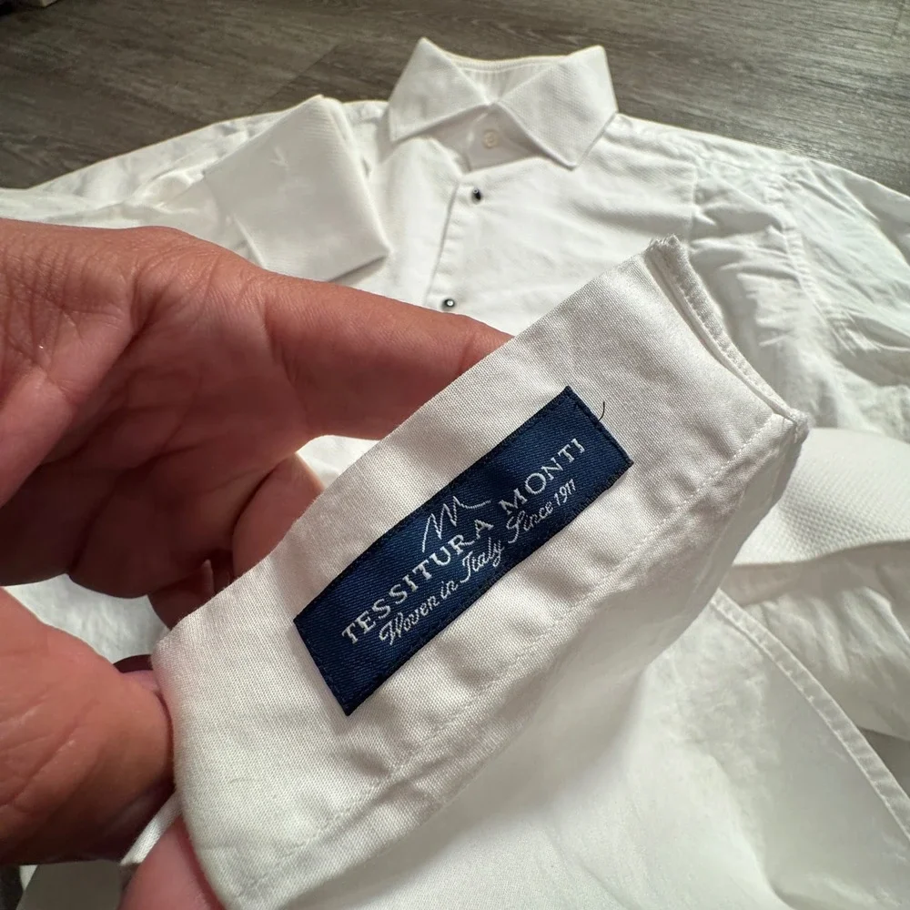 Suitsupply Shirt Men 17 White Egyptian Cotton Tuxedo French Cuff Formal Bib Slim